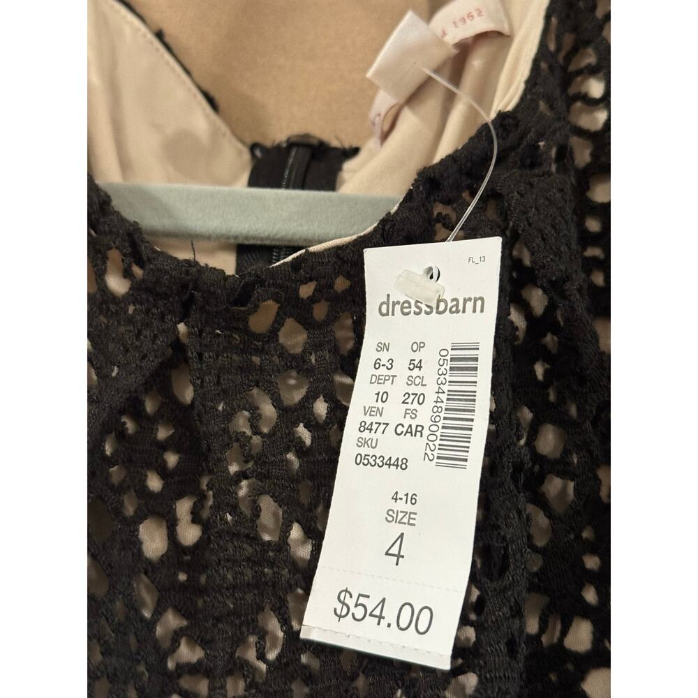 Dressbarn Black Crochet Lace Fit & Flare Dress Belted NWT Size 4 - Picture 4 of 14